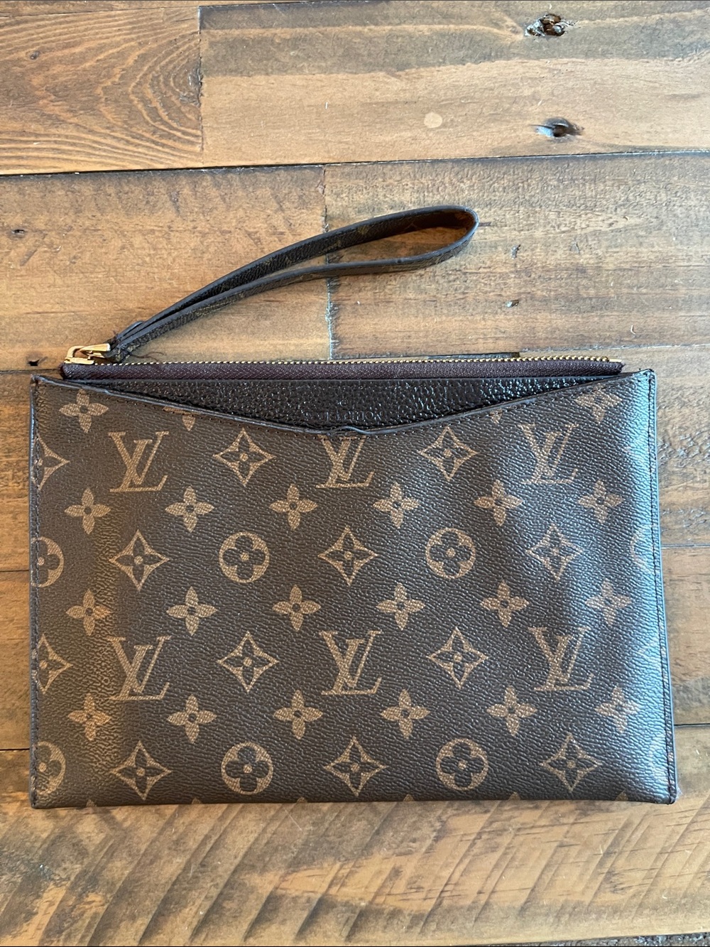 Monogram Canvas Wristlet Pouch in Brown